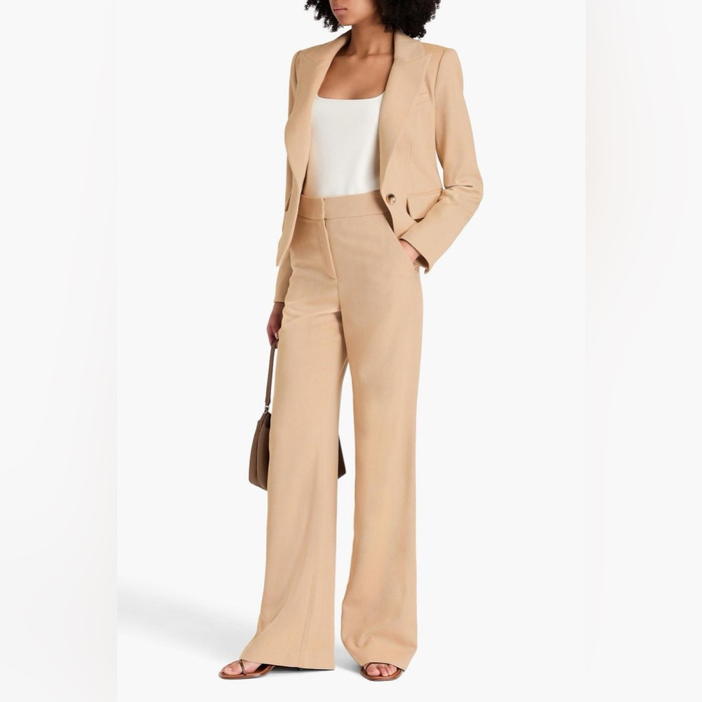 Veronica Beard Tonelli herringbone twill wide leg trousers in camel tan